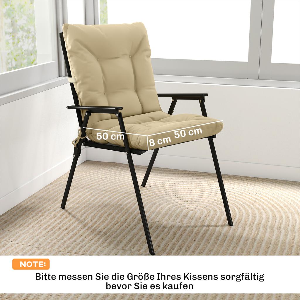 Outdoor Seat Cushion with Backrest and Ties, Water-Repellent Cushion for Indoor and Outdoor Use, Beige