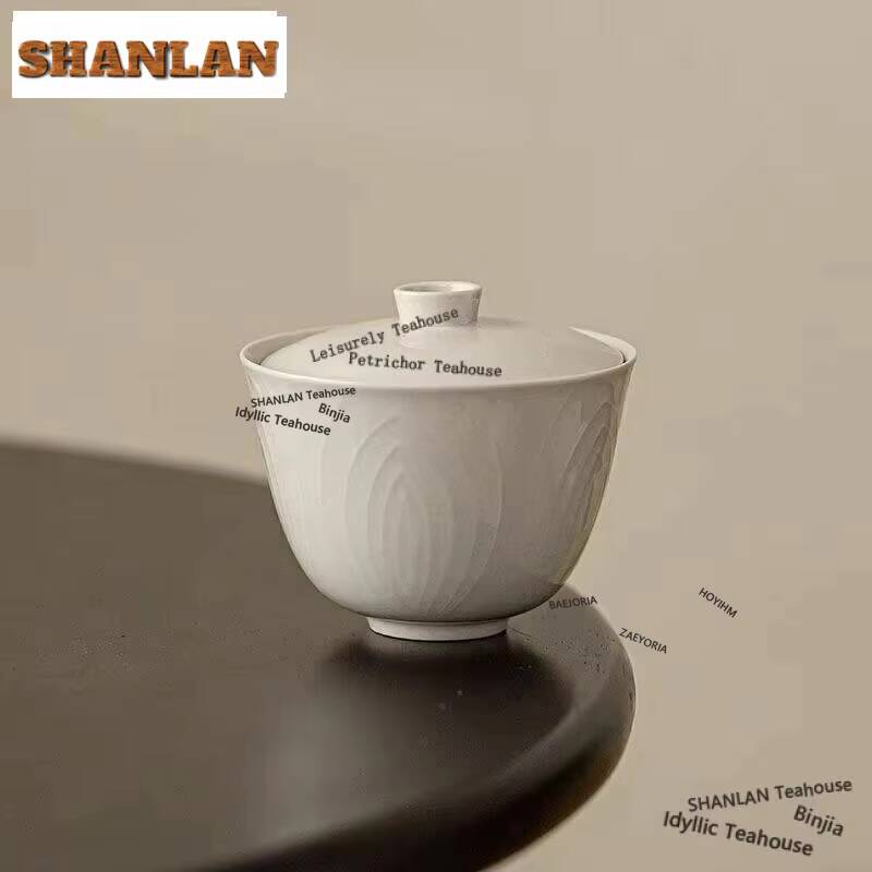 HOYIHM 150ml Retro Grass Wood Ash Gaiwan Antique Non Hot Hand Tea Bowl Tea Tureen Tea Maker Cover Bowl Cafes Accessories Gifts
