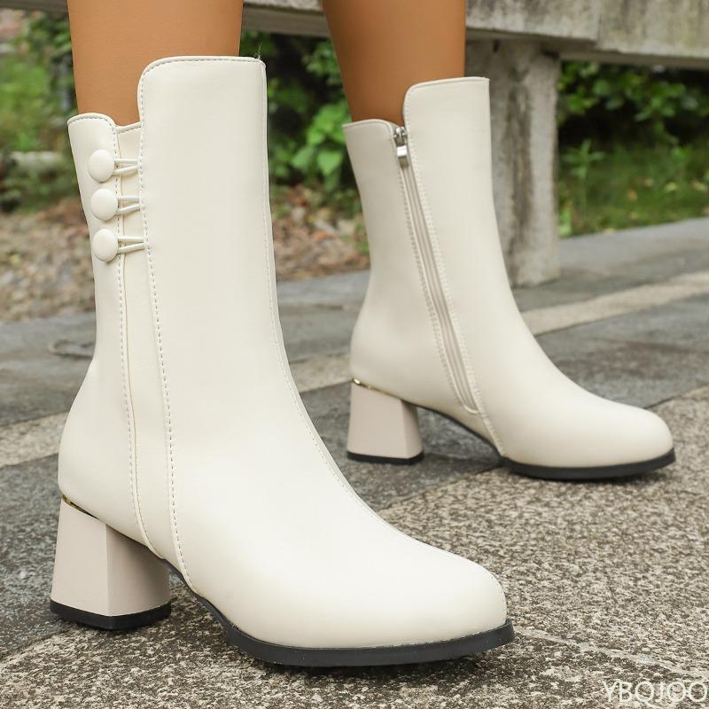 

Fashion Women s new spring autumn short boots casual comfortable boots fashionable versatile high heels thick heels women s shoes 35 белый