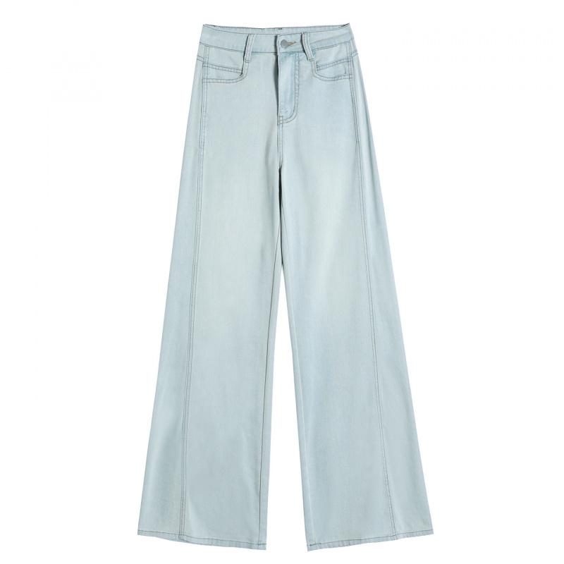 

Women s Wide-Leg Flared Jeans 2026 Summer Single-Button Tencel High-Waisted Loose Slimming Floor-Length Pants XS（Suggestions74-85Jin