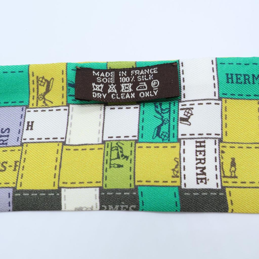 HERMES [Good Condition] 062879S-14 BOLDUC AU CARRE Bolduc Check Silk Twilly scarf veil/arnica/khakiUsed