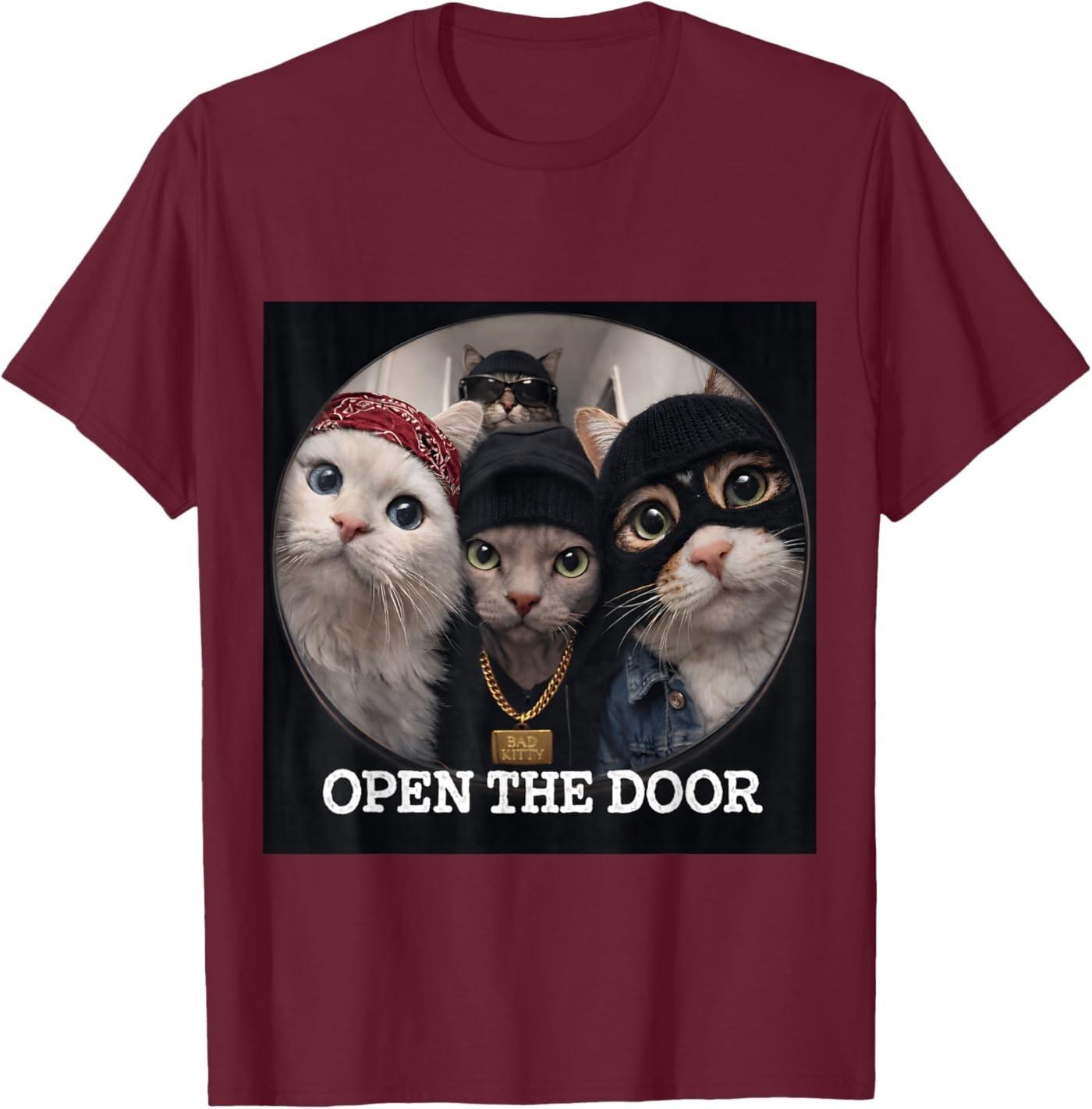 Open The Door Funny Cat Gang Meme Humor T-Shirt S разноцветный