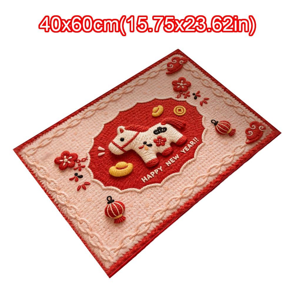 

Durable Horse Pattern New Year Door Mat Red Bath Mat Soft Non-slip Foot Mat Home Decorations