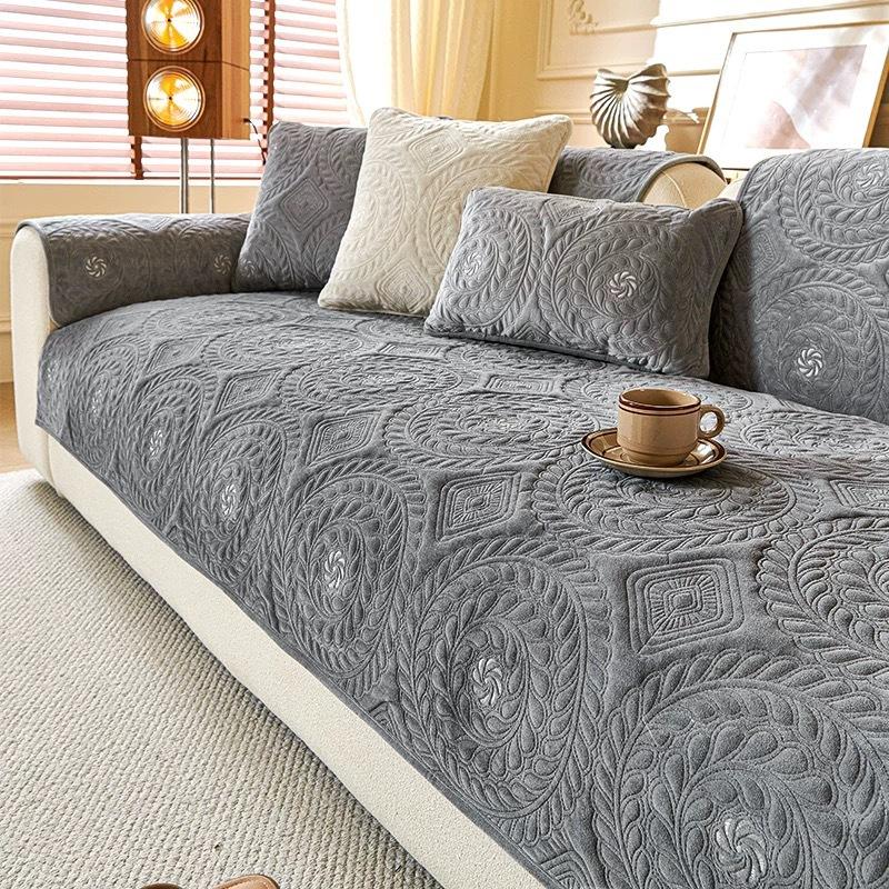 Plush Sofa Cushion Cover, Flannel Sofa Throw, French Style Sofa Slipcover