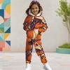 Girls Hooded Long Sleeve Turtle Printed Kangaroo Pocket Top Cuffed Pants Two Piece Set