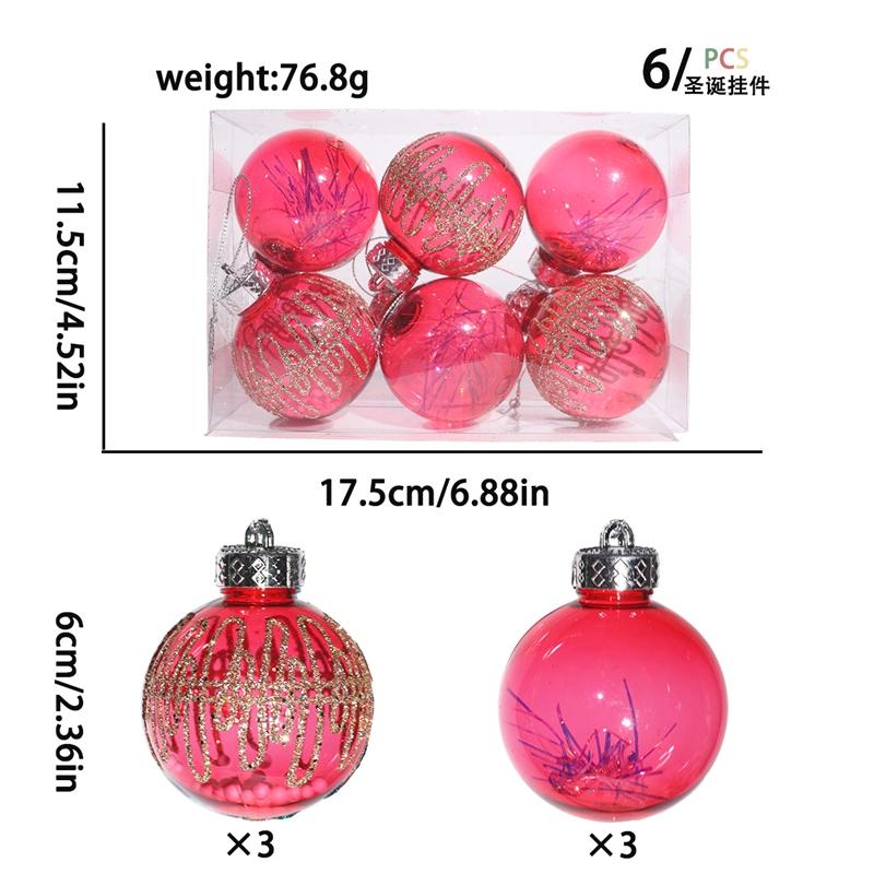 

6СМ Рождественское украшение Небьющиеся рождественские шары Рождественская елка Подвесные кулоны для домашнего украшения Вечеринка Декор Новогодний подарок Навидад 6Pcs красный