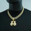 Guantoni da Boxe Hip Hop Full Diamond Ciondolo in Lega Collana Cuban Chain alla Moda Personalità Gioielli da Uomo