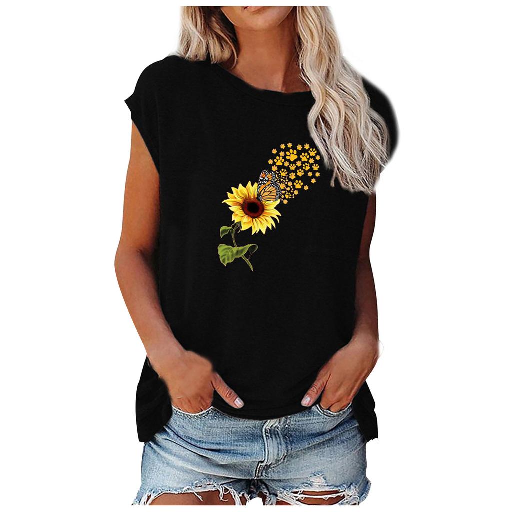 Dámská letní móda pro volný čas Rostlina Květiny Potisk s výstřihem do O Krátké rukávy Volné tričko Top