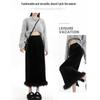 La Chapelle Women's Black Velvet Slimming Split Midi Skirt - Spring 2025 Arrival