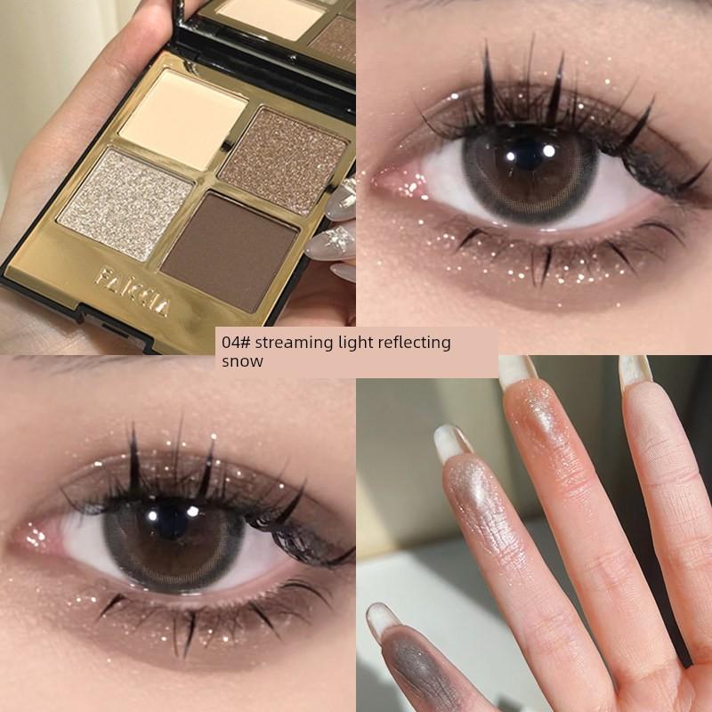 2026 Thai-Style Four-Color Eyeshadow Palette with Crushed Diamond Gray, Pink, Purple, Sparkling Pearlescent Matte Earth Tones for Daily Light Makeup