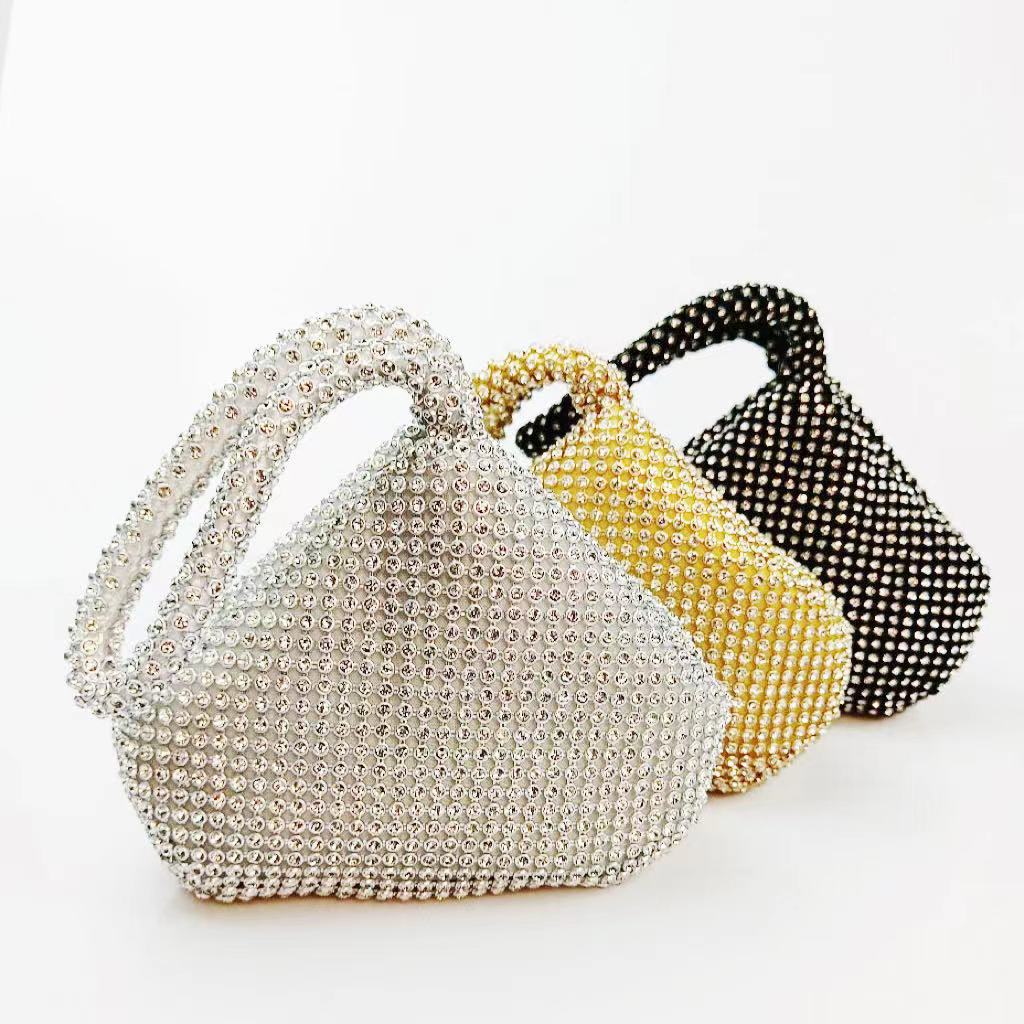 

Dinner bag handmade rhinestone mine evening bag hand-held premium triangular diamond bag 17*12*5 [small size] золотий