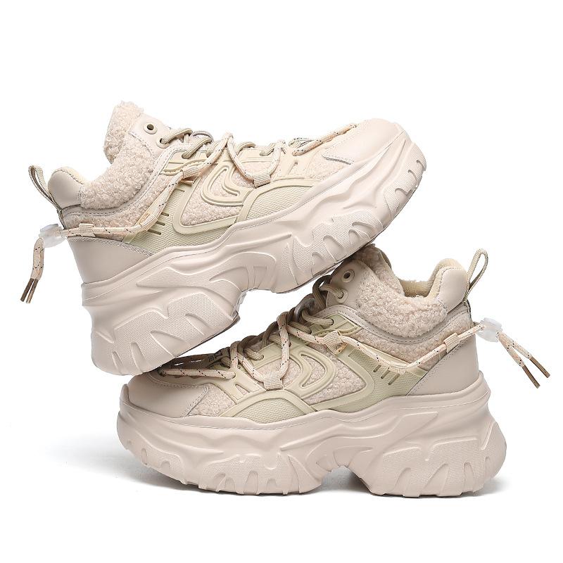 Fleece dad shoes women's, autumn and winter women's shoes new thick-soled heightening ins warm casual sports shoes
