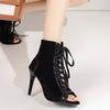 Fashion 2024New Black Lace-Up Sandals Heels Women's High Heel Shoes Trend Sexy Peep Toe Boots Fashion Cloth Stilettos Jazz Dance Female
