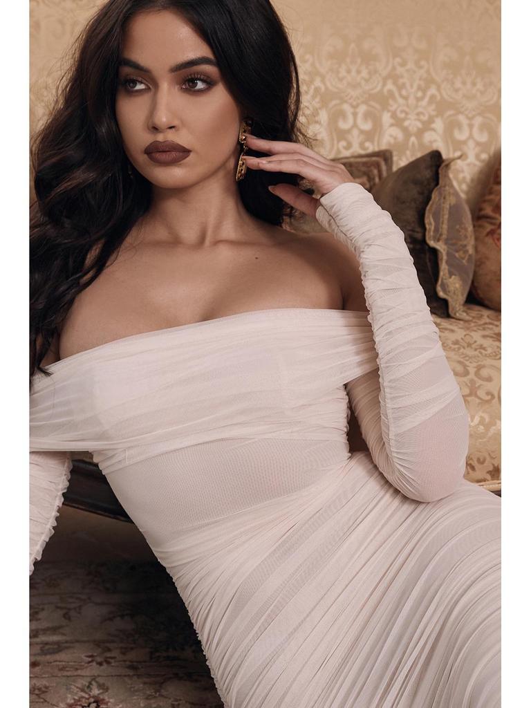 2025 Europäisches und Amerikanisches Damen Unifarbenes Off-Shoulder Schmal geschnittenes Partykleid