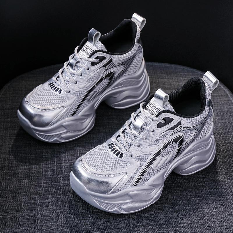 Fashion 8CM Breathable Mesh Sneakers Women Luxury Spring Tide Vulcanize Sports Dad Shoes for Woman High Platform Wedges Footwear Female