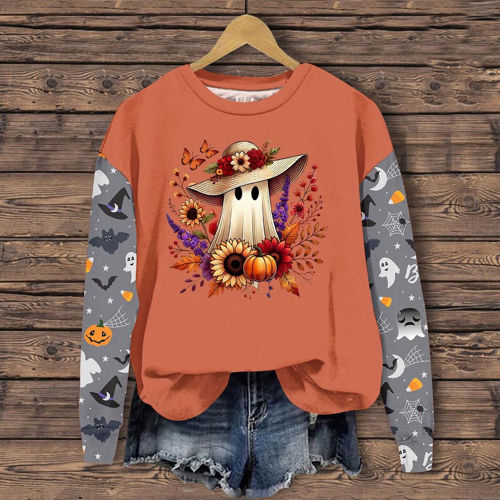 Frauen Kleidung Herbst Winter Halloween Rundhals Langarm Große Lose Plüsch Verdickt Pullover Top