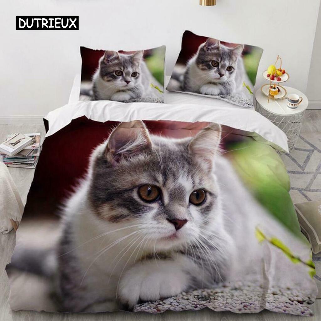 Cat  Duvet Cover Set Queen Size Cute Pet Cats Printed Duvet Cover for Children Boy Girls 3D Cartoon Animal Polyester Quilt Cover