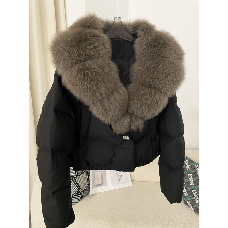 Womens Short Warm Puffer Coat With Real Fox Fur Collar Lightweight Down Jacket Winter Urban Commute