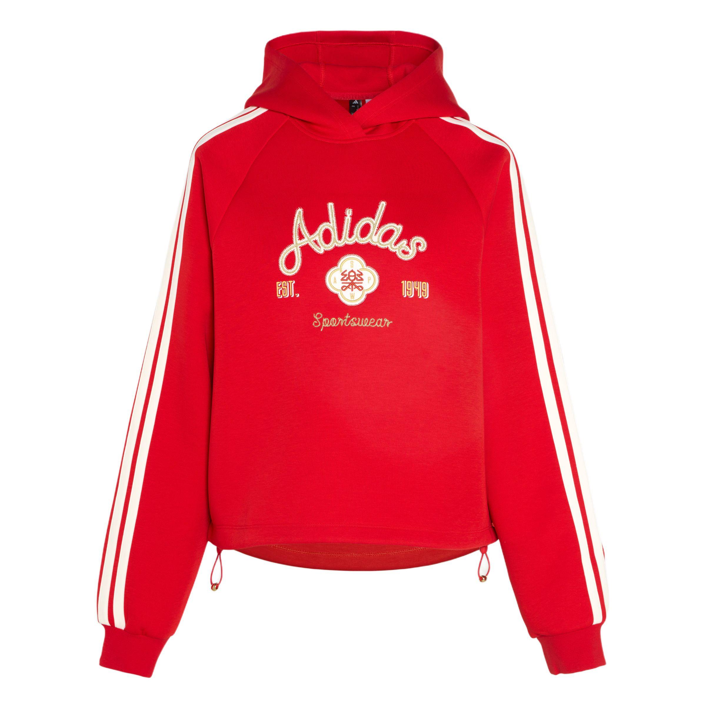 Adidas Women NYR Hoody Sweat Regular Fit Hooded Pullover CNY Red White KH2694 S