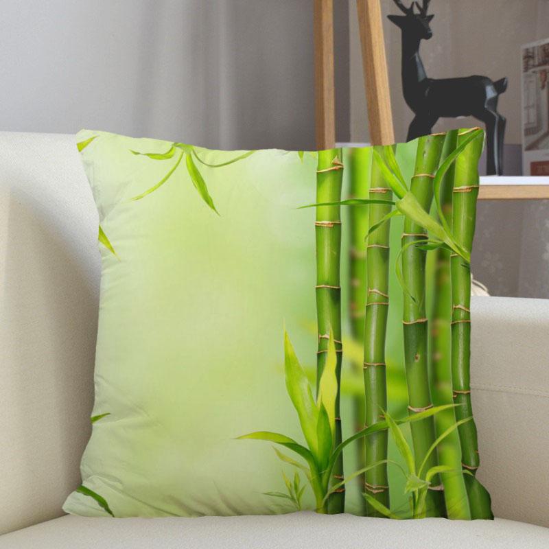 Musife Green Bamboo Pillowcase Custom Square Pillow Cover Case Zipper Pillowcase 35X35,40X40,45X45Cm Drop Shipping 12.15