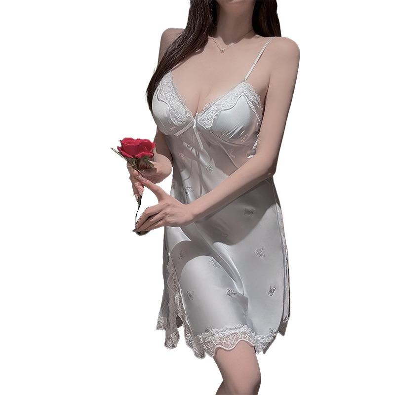 Sexy underwear women with chest pads, sexy suspenders, side split butterfly printing, pure desire