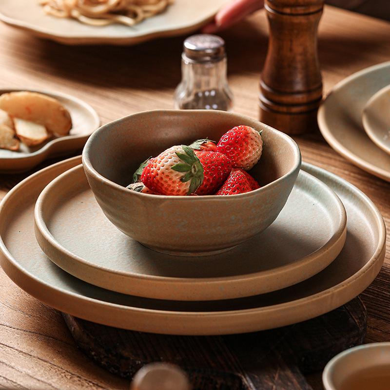 Retro Japanese Ceramic Bowls, Plates, Tableware Sets, Combination, High-Value Restaurant, Household Steak, Plates, Soup Bowls