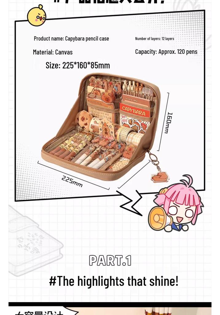 Capybara Large Capacity Pencil Case for Girls and Boys In Primary and Junior High School