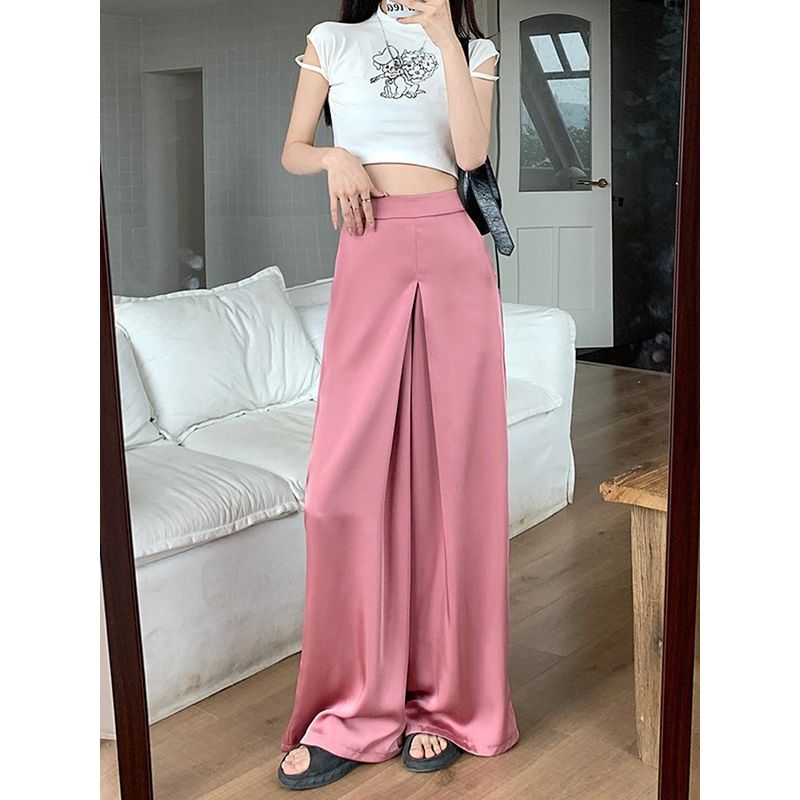 Kumikumi Fancy Satin Casual Pants Loose Pants Women's Clothing Fall Drape High Waist Straight-Leg Pants Mop Pants