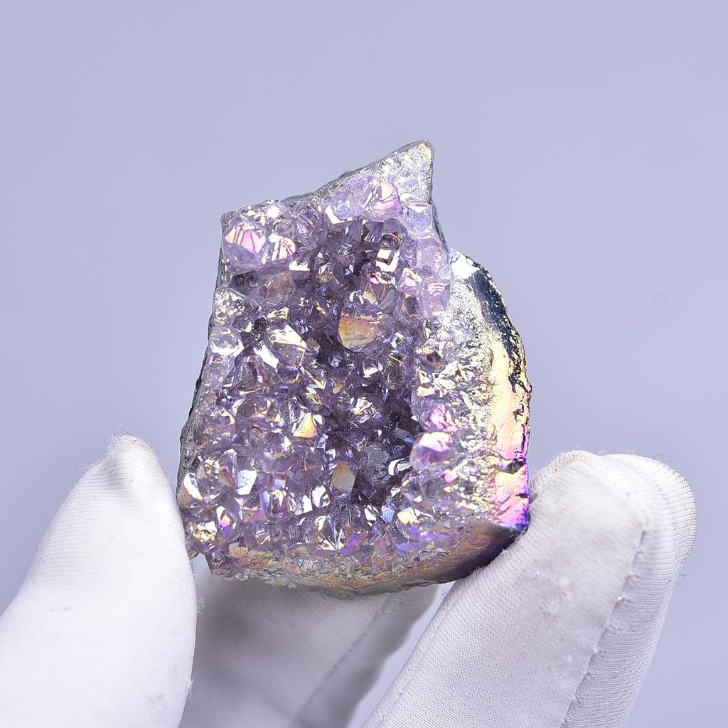 Electroplated Amethyst Cluster: Natural Purple Crystal Raw Stone Desktop Ornament