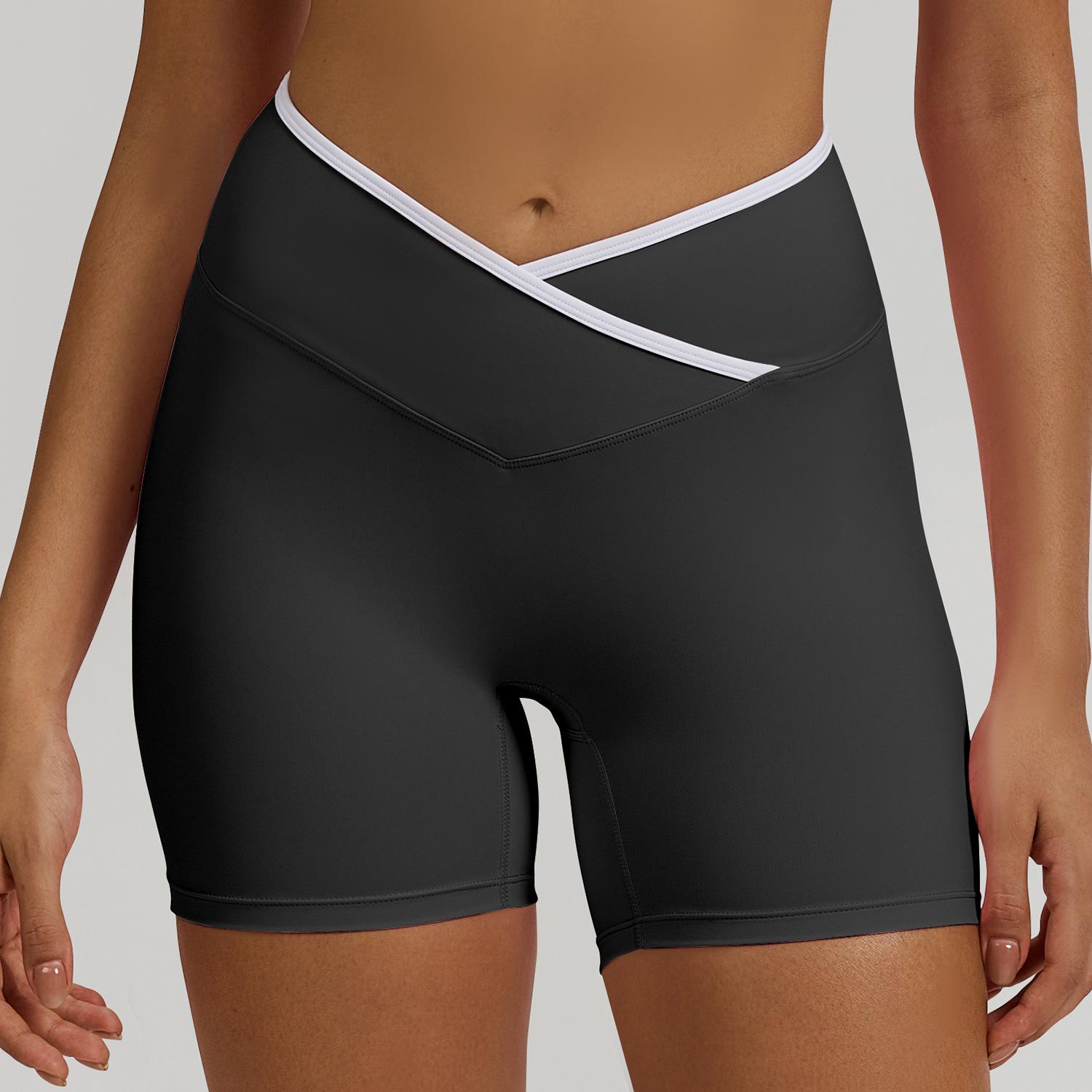 

Sports shorts new cross-high waist yoga shorts women s nude tight peach hip-lifting fitness pants outer wear XL чёрный