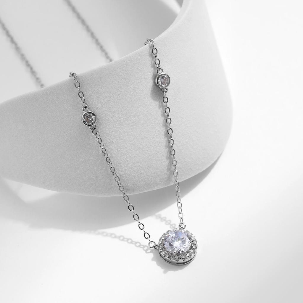 MODIAN 925 Sterling Silver Luxury Sparkling Round CZ Pendant Necklaces Wedding Link Chain Necklaces For Women Fine Jewelry Gifts