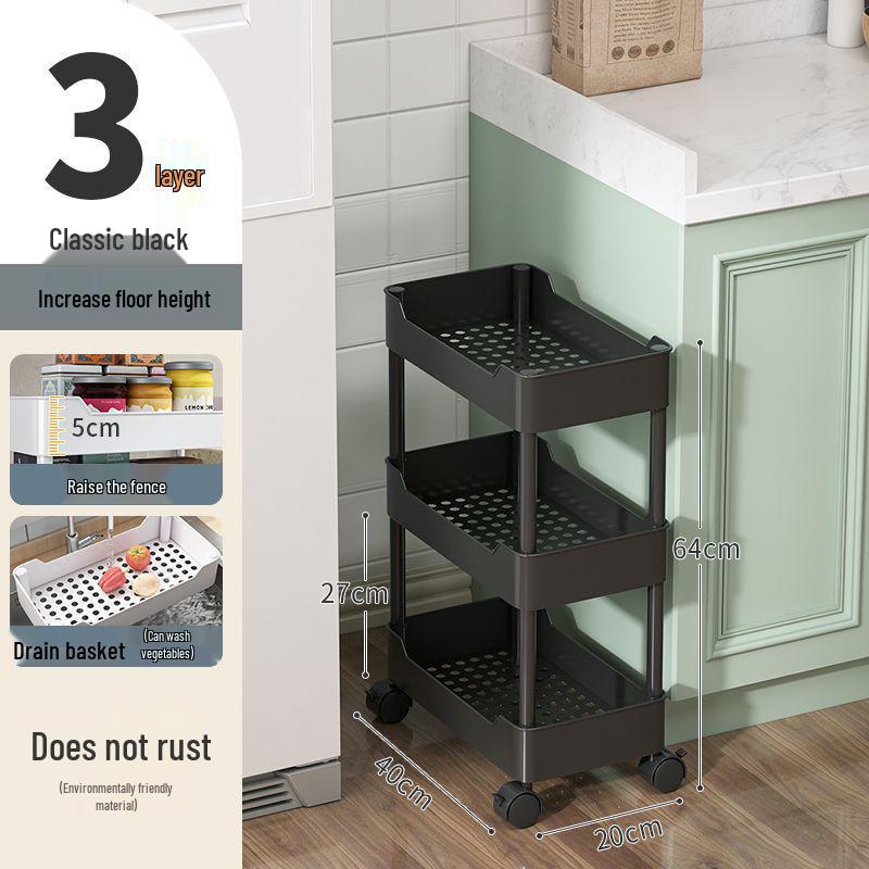 Multi-Layer Narrow Gap Floor-Standing Kitchen and Bathroom Storage Rack