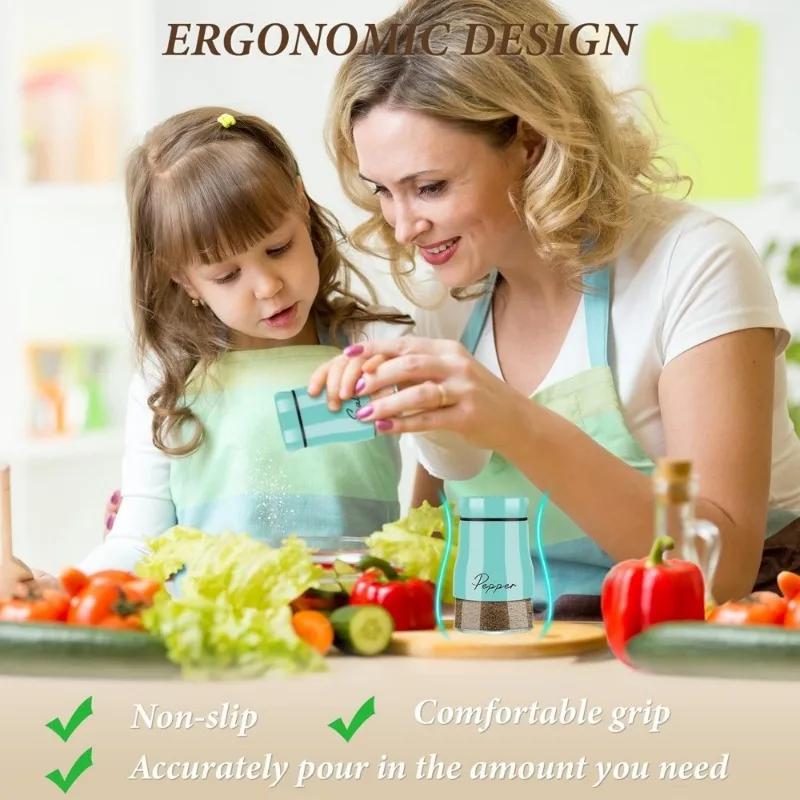 1 Set of 2pcs Salt and Pepper Shaker Set, 120ml Glass Bottle with Stainless Steel Lid for Kitchen Salt and Pepper Organizer