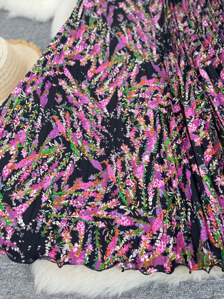 European South African Fashion Pleated Midi A-line Skirt with Big Hem – Versatile Holiday Women's Wear