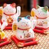 4.5 Inch Ceramic Beckoning Lucky Cat Solar Powered Fortune Cat Waving Arm Maneki Neko Gift Box Home Decoration Zen Centerpiece