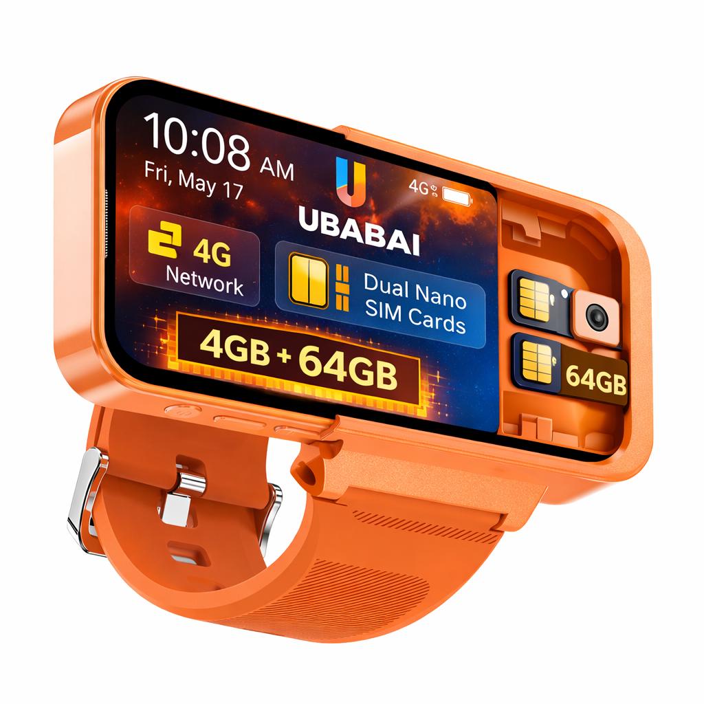 

4G Смарт-часы Телефон UBABAI Android 12 4G Две SIM-карты 8 ГБ+256 ГБ WIFI GPS 64GB оранжевый