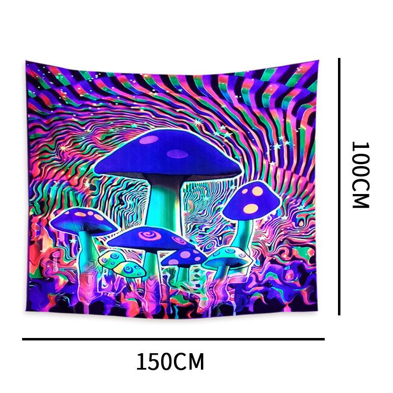 

УФ-флуоресцентные психоделические грибы гобелен печать настенное искусство домашний декор 150X100cm