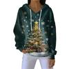 Women's Loose Comfortable Casual Fashion V-Neck Christmas Print Long Sleeve Hoodie