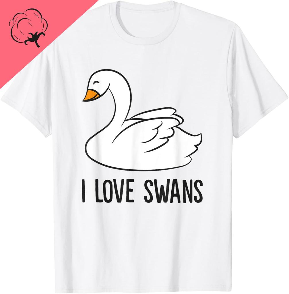 Cute Swan Drawing I Love Swans Love Swan TShirt Kawayi Y2k Harajuku Funny Shirt Mens Clothing Graphic T Shirts Ropa Hombre