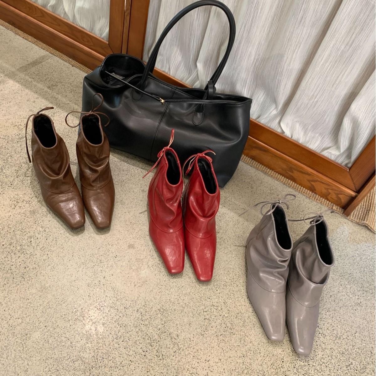 

Design Sense Spice Girls Coarse Heel Pants Boots Autumn and Winter New Pointed Single Boots Medium Heel Fashion Boots Temperament Fashion Short Boots 39 красный