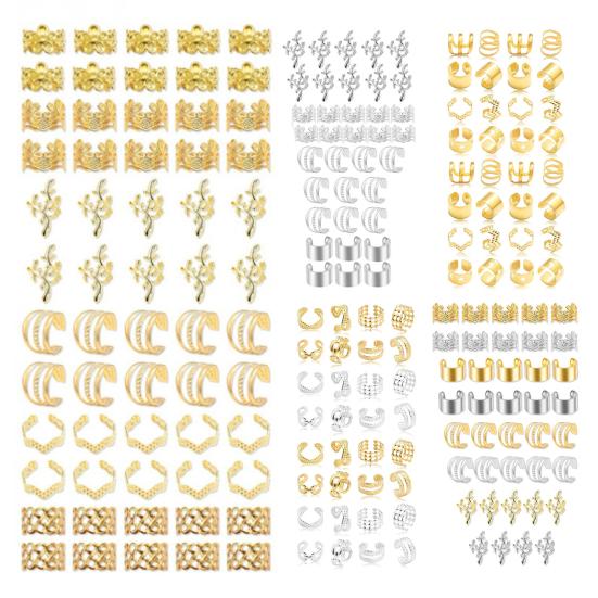 32/40/60Pcs Dreadlock Hair Accessories, Hollow Carved Hair Rings, Open Design Easy to Wear Hair Cuffs for Festivals Parties