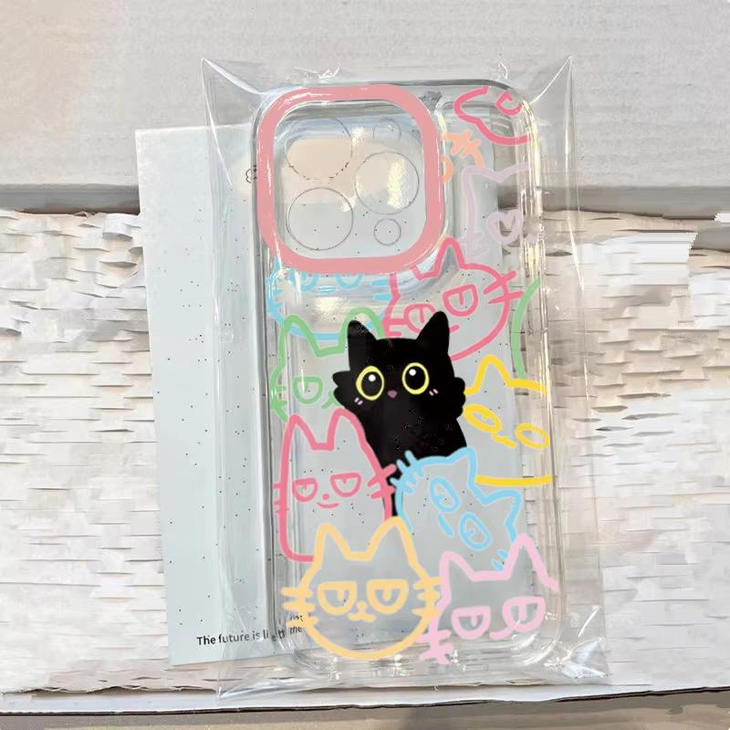 Transparent Cute Black Cat Phone Case for iPhone 16E 11 13 12 14 16 17 Pro Max 15 Plus XS 17 Air Animal Soft TPU Cover Fundas