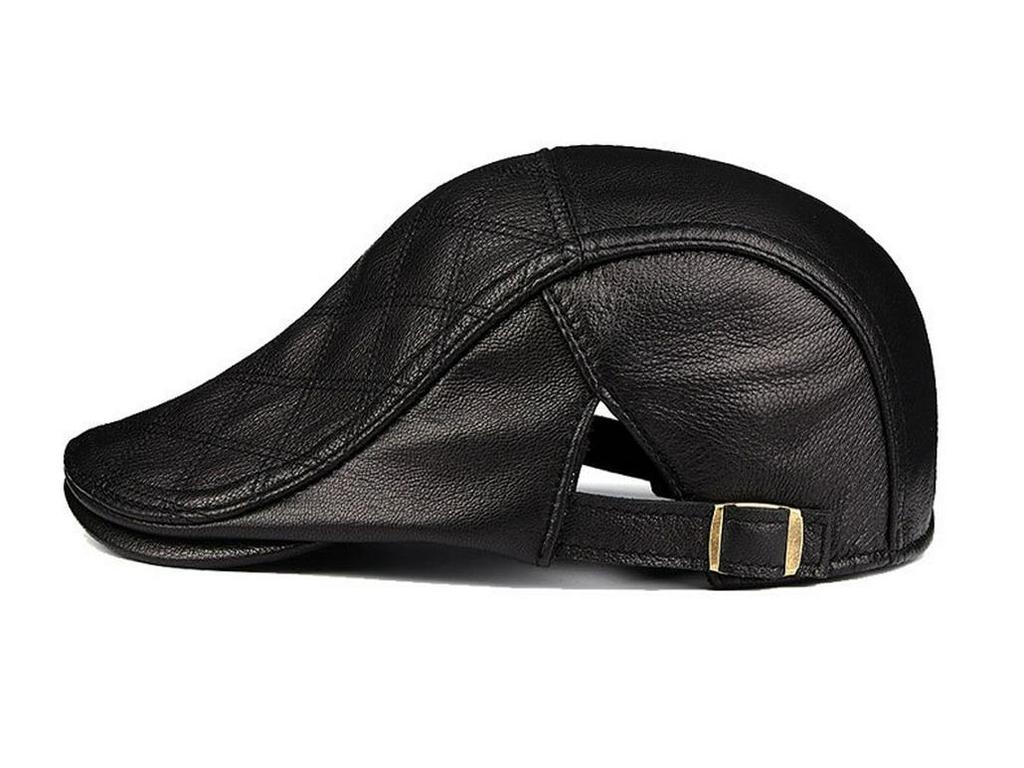 Men's Lambskin Leather Flat Cap - Autumn/Winter Warm Beret for Middle-Aged & Elderly