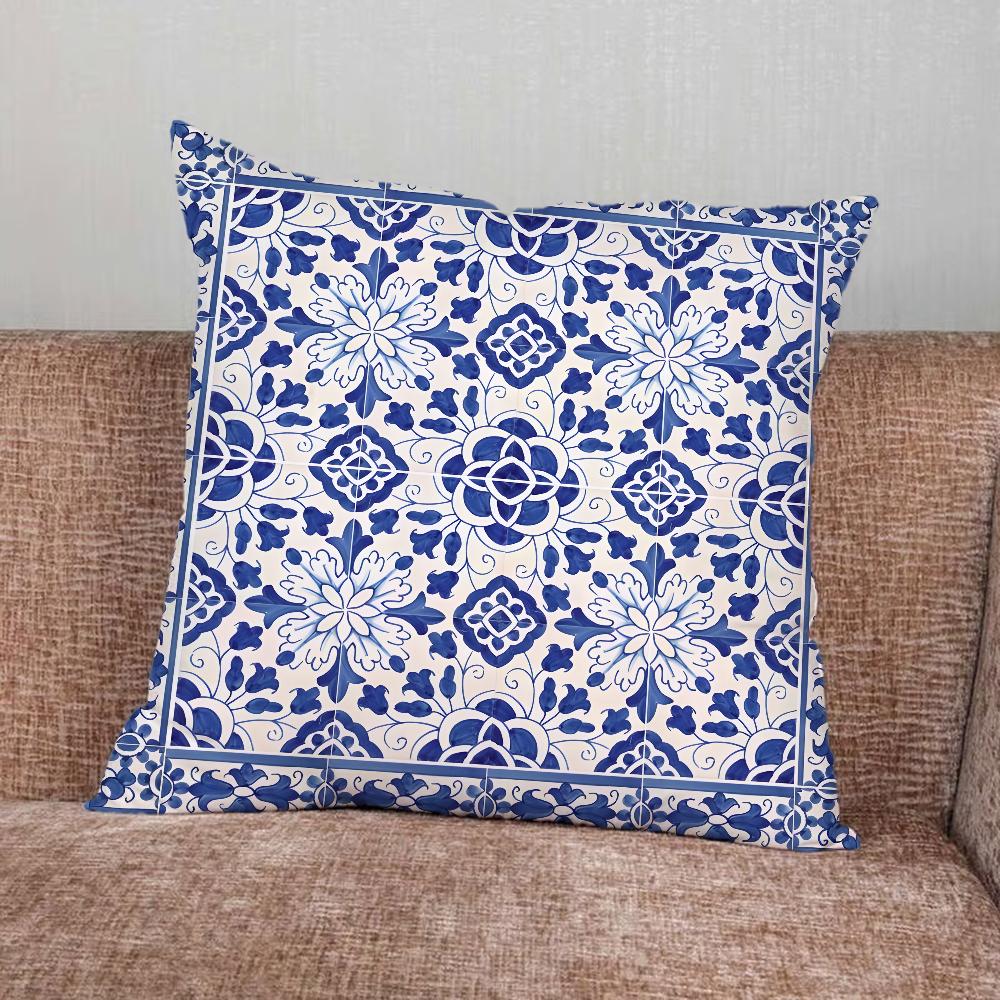 Blue And White Print Pillow Case For Home Bedroom Car Office Decoration Living Room Sofa Cushion Cover Suitable