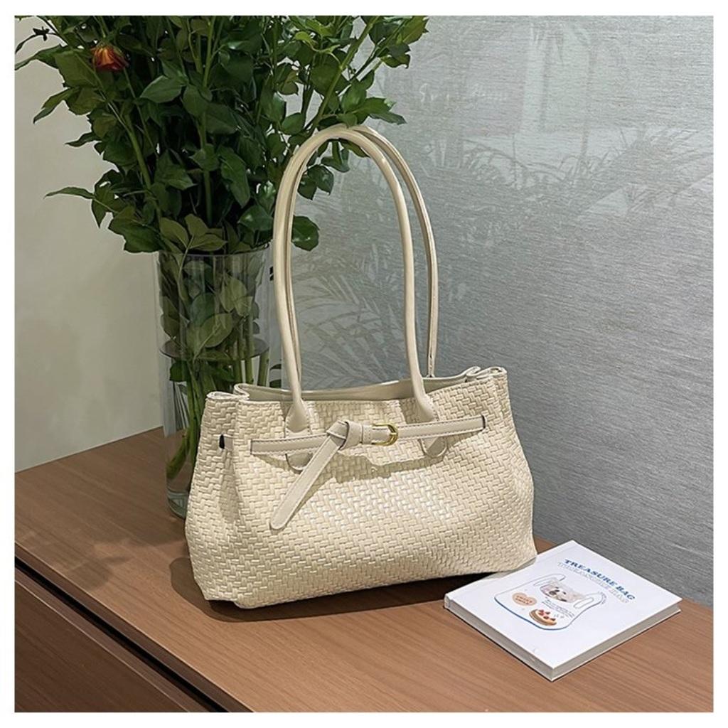 Xeie Thuk Tote Bag Women PU Woven Texture Handheld Shoulder Daily Commute