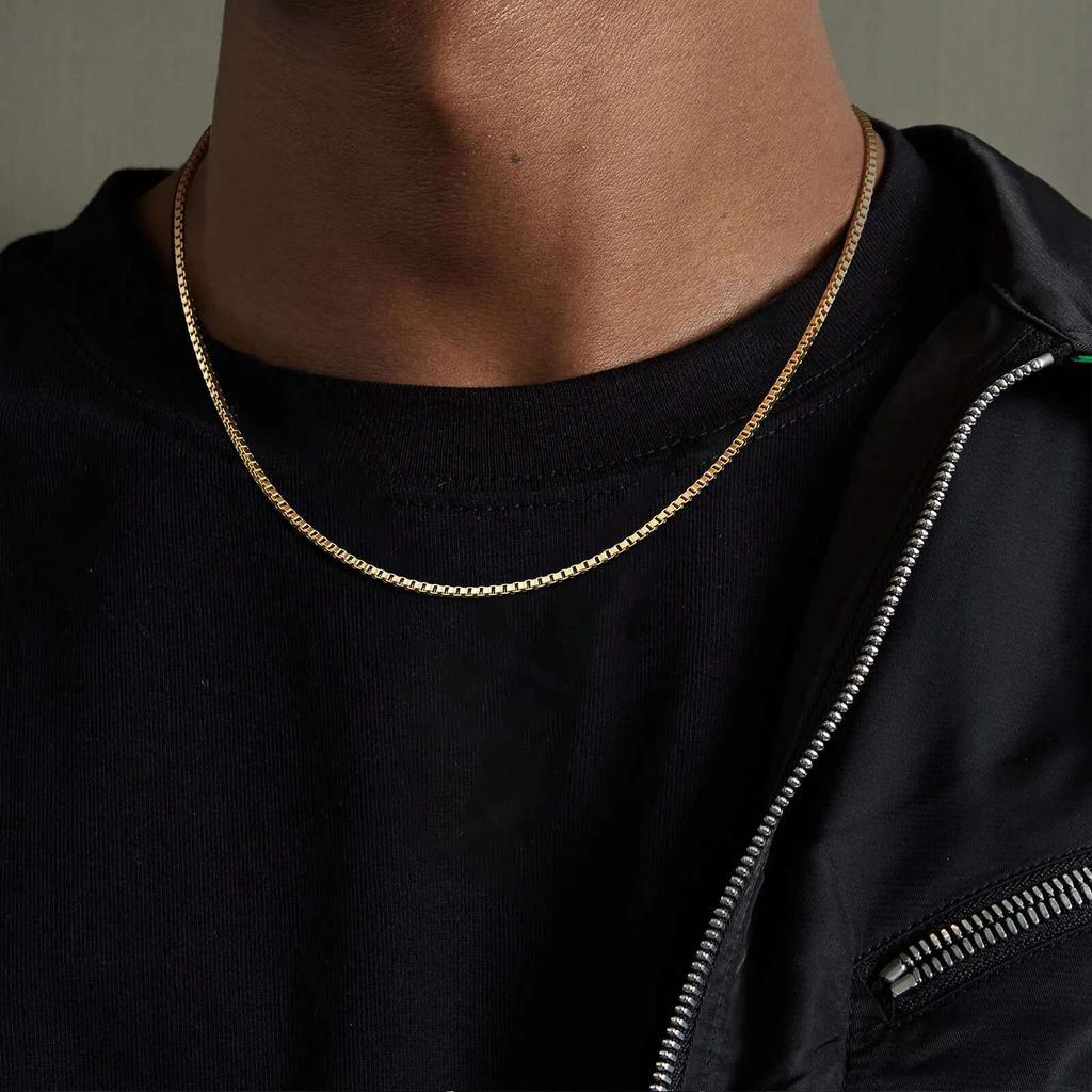 Prjewel 2mm Stainless Steel Box Chain Chokers For Men Boy Gold Plated Metal Ks Short Neck Collar Necklaces Father's Day Gift