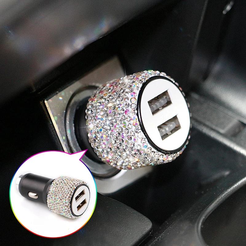 Car Charger Diamond-mounted Car Phone Safety Hammer Charger Dual USB Fast-Charged Diamond Auto Phone Aluminum Alloy Charger
