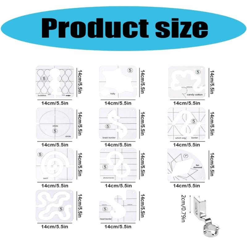 13 Pcs Frees Motion Quilting Template Set Acrylic Ruler Quilting Stencil Sewing Ruler Quilting Ruler for Quilting