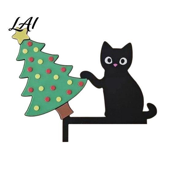 Wooden Animal Wall Art Cartoon Cat Door Frame Pendant Cute Black Corner Decorative Sticker Decoration for Photo Frames And Cabinets Funny Topper