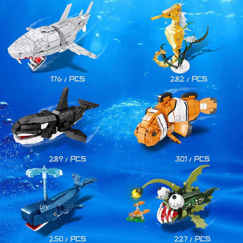 Moc Animale Marine Oceanice Hipocamp Balenă Ucigaș Pește Lanternă Set Model Blocuri de Construcție Diy Copii Asamblează Jucărie pentru Copil Cadou